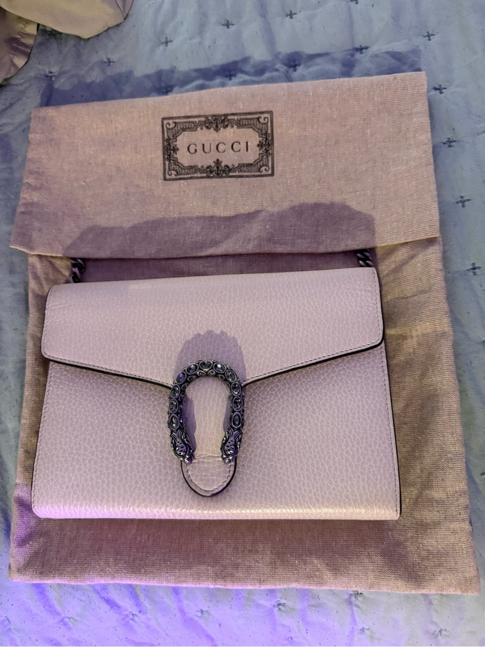 Gucci Dionysus Women's Cream white Leather wallet Shoulder bag with Silver Chain